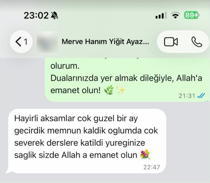 Merve Hanım · Veli: “Çok güzel bir ay geçirdik, memnun kaldık. Oğlum da çok severek derslere katıldı.”