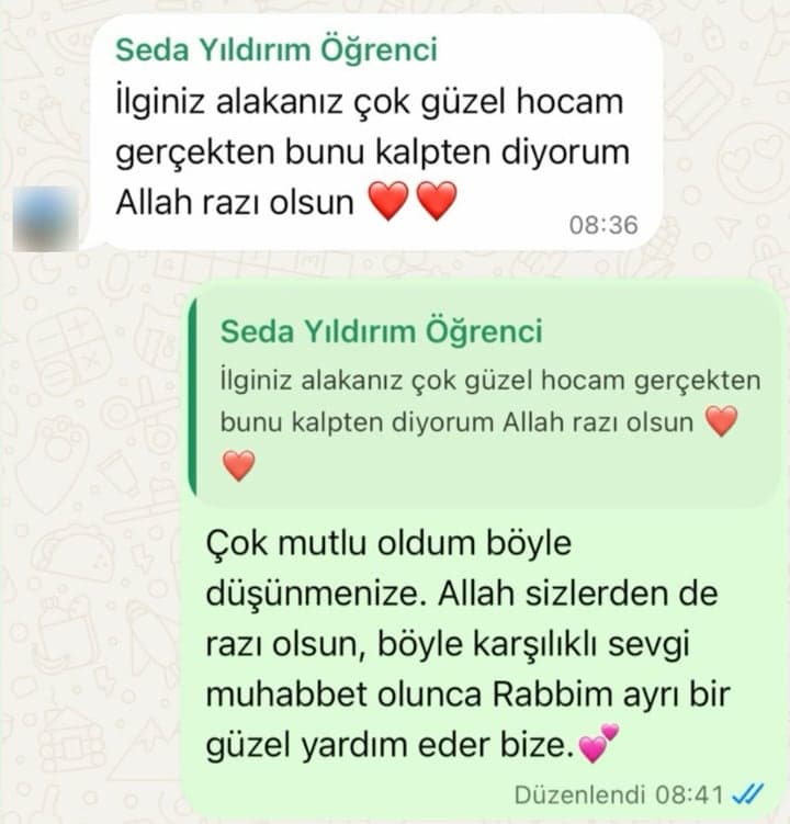 Seda Hanım · Yetişkin öğrencimiz: “İlginiz alakanız çok güzel hocam, gerçekten bunu kalpten diyorum.”