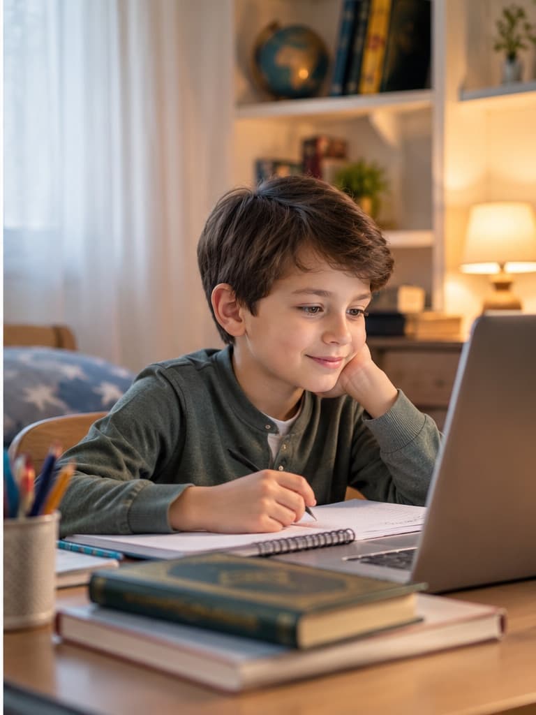 Evinden online Kur'an dersine katılan erkek öğrenci
